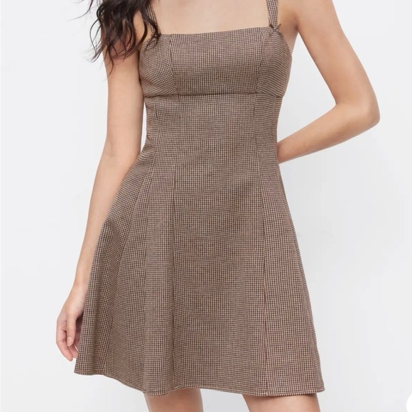 Cider Dresses & Skirts - Cider Brown Houndstooth Midi Dress